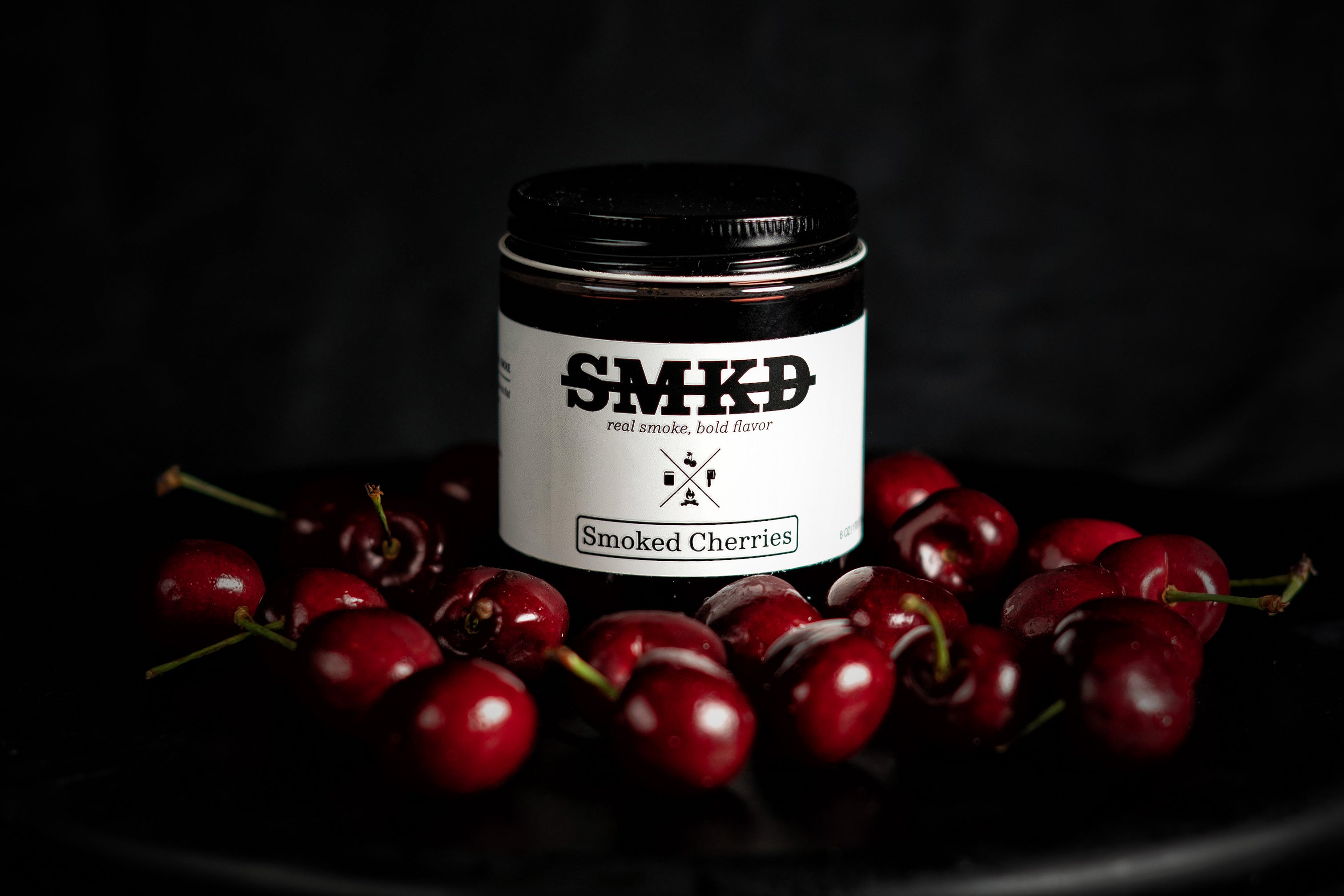 Jar of smoked maraschino cocktail cherries to enhance any drink or cocktail